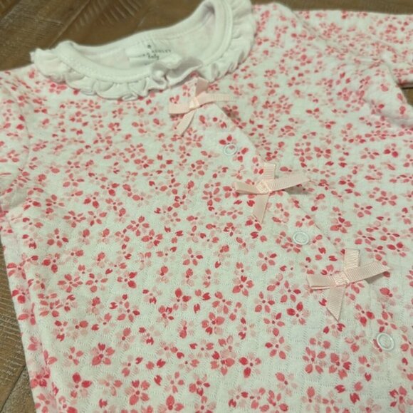 Laura Ashley Baby Girl Quilted Floral Print Ruffle Neck Bow Onesie Jumpsuit - Picture 3 of 6